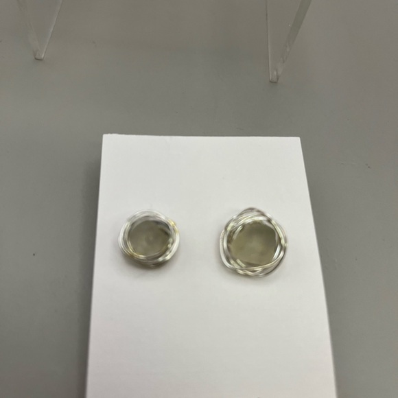 Silver Sea Glass Earrings with Frosted Seaglass Finish - Picture 2 of 4